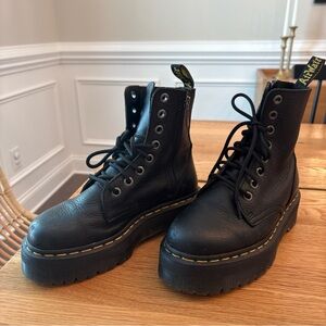 Dr. Martens Black Leather Platform Lace-Up Boots